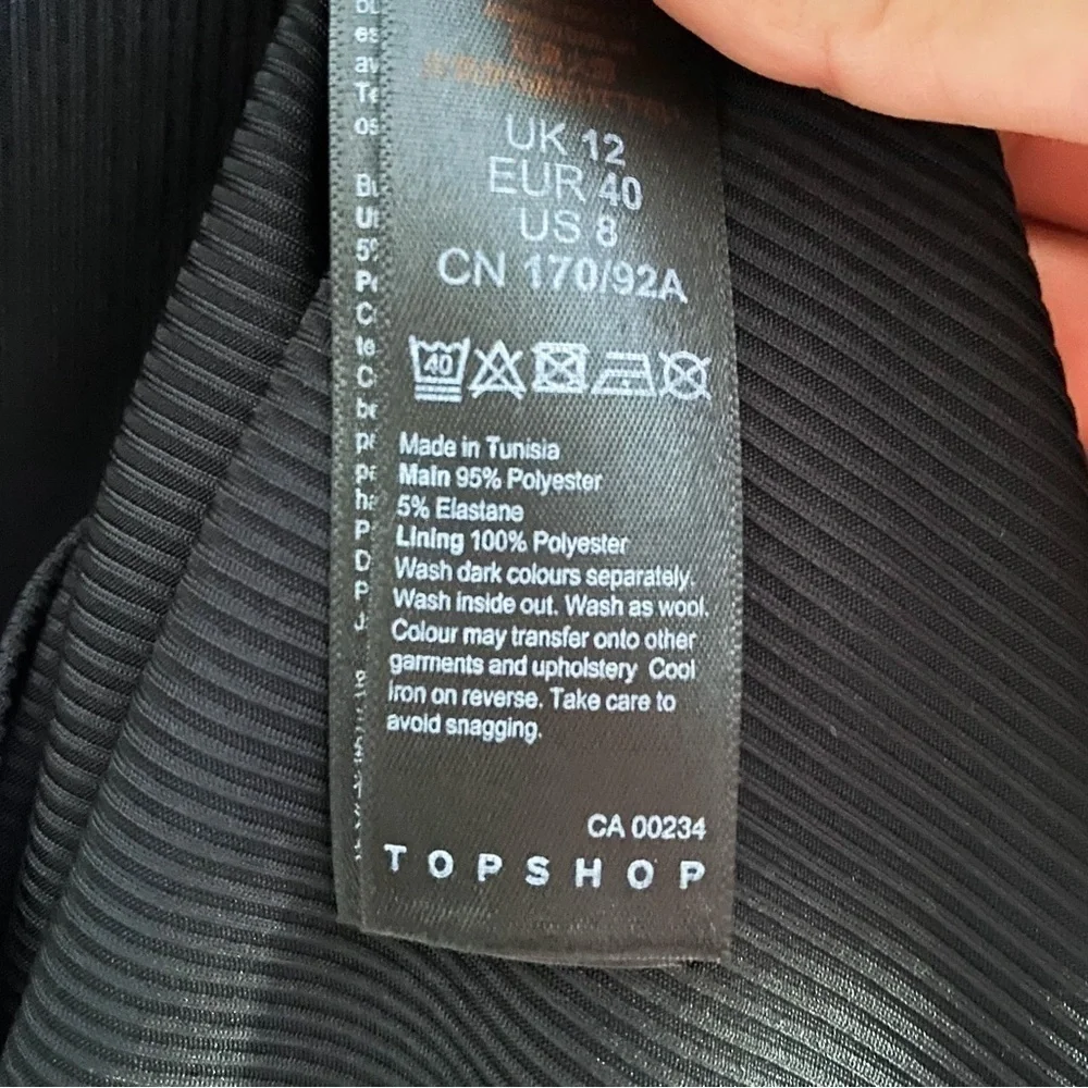 Topshop | Ruched Shoulder Pad Black Sleeveless Dress | Size 8 - Picture 9 of 11